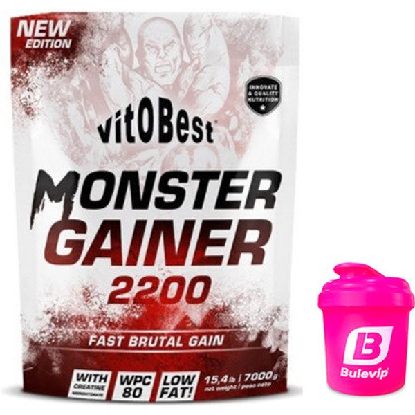 Confezione REGALO VitOBest Monster Gainer 2200 7 kg + Bulevip Shaker Mixer Rosa - 300 ml