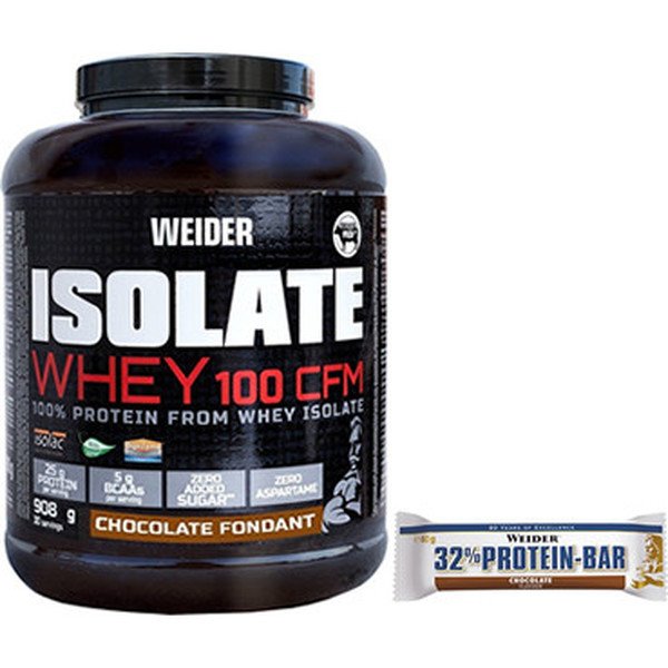 Pack Weider Isolate Whey 100 CFM 908 Gr + 32% Protein Bar 1 barrita x 60 gr