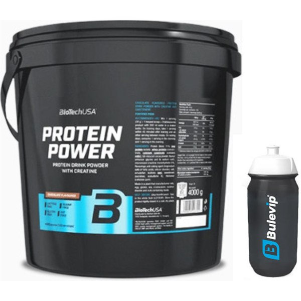 GESCHENKpakket BioTechUSA Protein Power 4000 gr + Zwarte Transparante Fles 600 ml