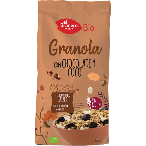 El Granero Granola Intégral Au Chocolat Et Noix De Coco Sans Gluten Bio 350 Gr