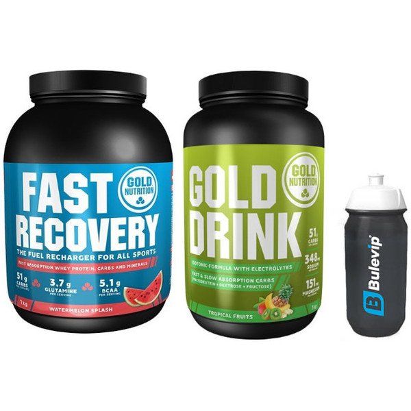 Pack GoldNutrition Gold Drink 1 kg + Fast Recovery 1 kg + Bidon Negro Transparente 600 ml