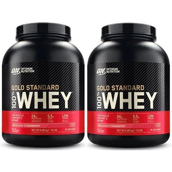 Optimum Nutrition Protein On 100% Whey Gold Standard 2 bouteilles x 5 livres (2,27 kg)