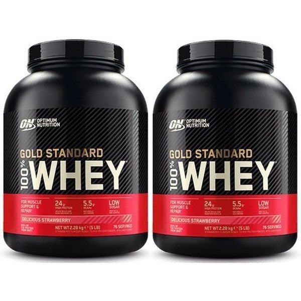 Optimum Nutrition Protein On 100% Whey Gold Standard 2 bottiglie x 5 libbre (2,27 kg)