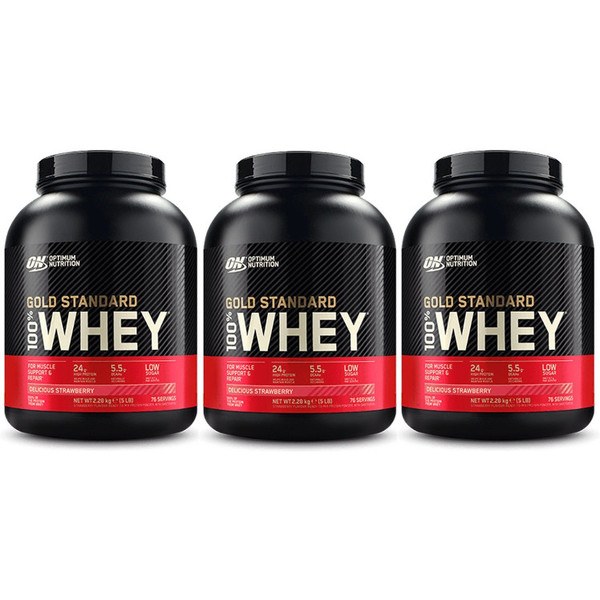 Optimum Nutrition Protein On 100% Whey Gold Standard 3 bouteilles x 5 livres (2,27 kg)