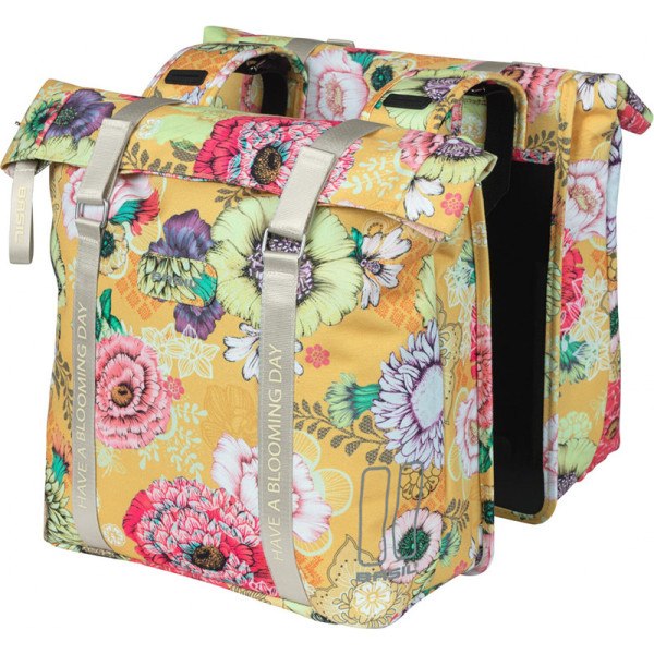 Basil Saddlebags Bloom Field 35l Waterproof Polyester Yellow Flowers With Reflectors (30x15x33 Cm)