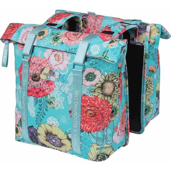 Basil Saddlebags Bloom Field 35l Waterproof Polyester Blue Flowers With Reflectors (30x15x33 Cm)
