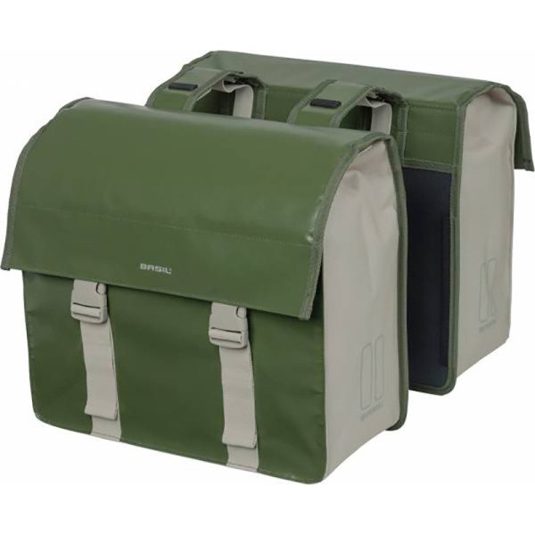 Basil Alforjas Urban Load 53l Impermeable Poliester Verde/beige Con Reflectantes (40.5x17.5x46 Cm)