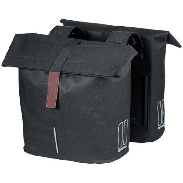 Basil City Mik Saddlebags 28-32l Waterproof Polyester Black With Reflective Piping (30x18x49 Cm)