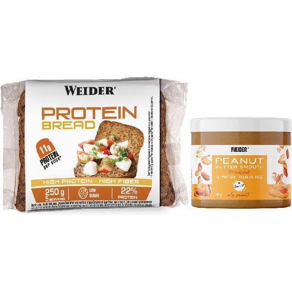 Pack Weider Protein Bread - Pan Proteico 9 Bolsas x 5 Rebanadas (2250 gr) + Weider Peanut Butter 180 Gr