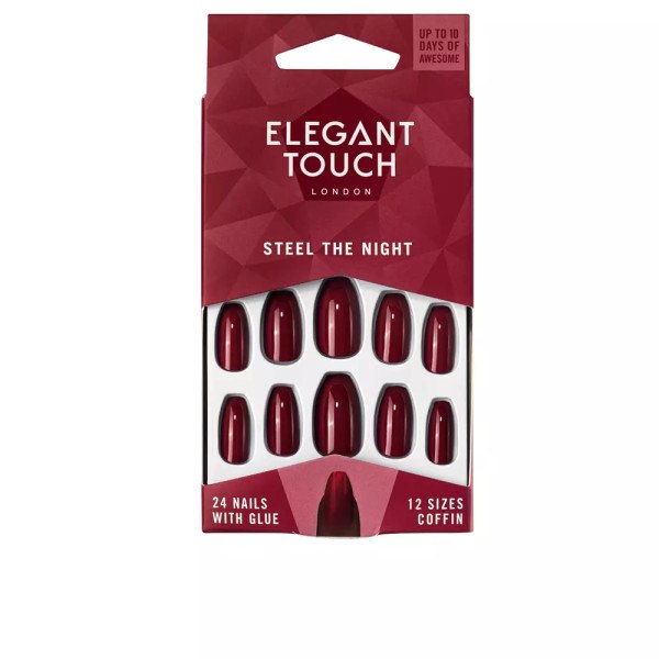 Elegant Touch Color Polished 24 Nails with Glue Coffin Steel Evening Unisex