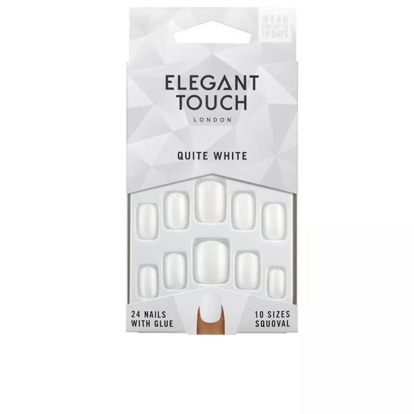 Elegant Touch Polished Color 24 Nails With Glue Squoval Quite White Unisex