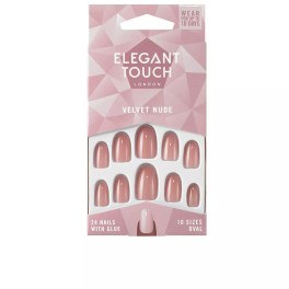 Elegant Touch Color pulido 24 uñas con pegamento terciopelo ovalado desnudo unisex