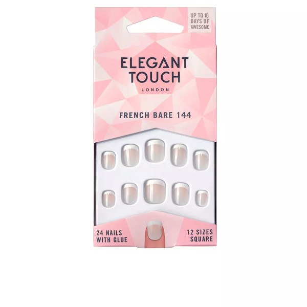 Unhas francesas nuas de toque elegante 24 com cola quadrada 144 Xs