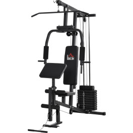 Homcom Multiestación Máquina De Musculación Con Estribo Para Piernas Poleas Y Placas De Peso De 45 Kg Para Entrenamiento Fitn