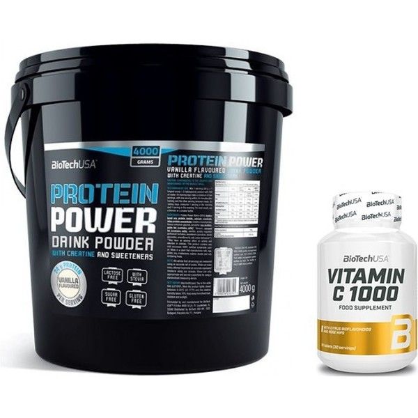 Pack BioTechUSA Protein Power 4000 gr + Vitamin C 1000 30 tabs