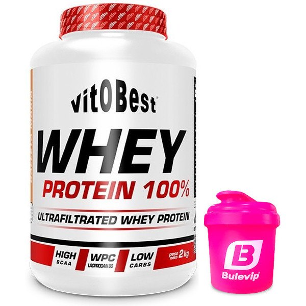 Pacote PRESENTE Vitobest Whey Protein 100% 2 Kg + Bulevip Shaker Pink Mixer - 300 ml