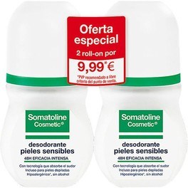 Lote roll-on de desodorante para pele sensível Somatoline 2 peças unissex
