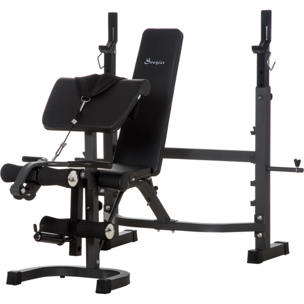 Homcom Banco De Musculación Multifuncional Banco De Pesas Con Respaldo Inclinable Y Soporte De Barras Altura Ajustable Para Ent