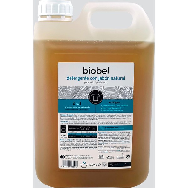 Biobel Detergente Líquido 5 Litros - 2 en 1 / Todo Tipo de Ropa