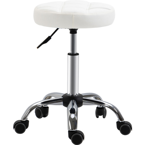 Homcom Taburete Giratorio Con Ruedas Regulable En Altura De 48-63 Cm Taburete De Trabajo Tapizado En Cuero Pu Para Peluquería C