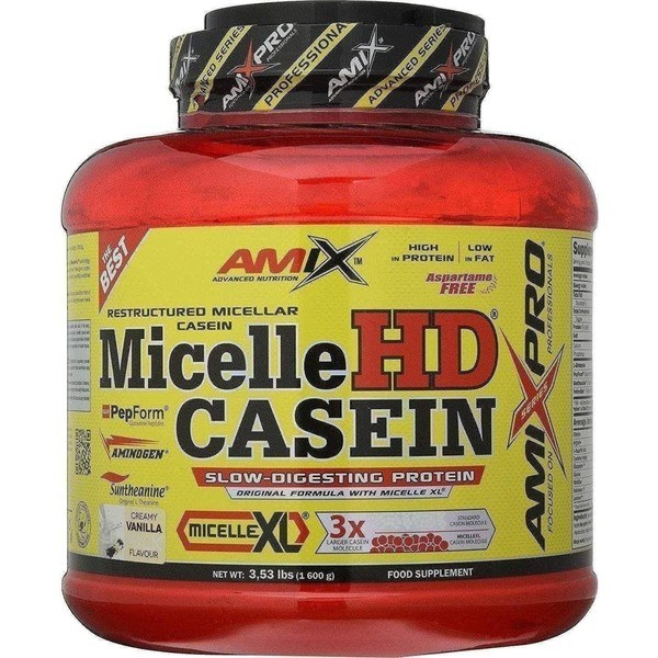 Amix Pro Micelle HD Casein 1600 Gramos - Proteína de Absorción lenta, Fuente de Calcio y Fósforo / Recuperador Muscular 