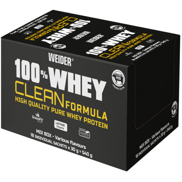 Weider 100% Whey Clean Protein Varied 18 Envelopes X 30 Gr
