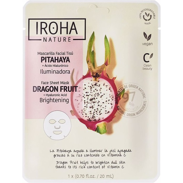 Iroha Nature Mask Dragon Fruit + Hyaluronzuur 1 U Unisex