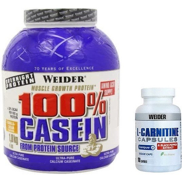 Pack REGALO Weider Day & Night 100% Casein 1,8 kg + L-Carnitina + Bioperine 100 caps / Potente Quemador