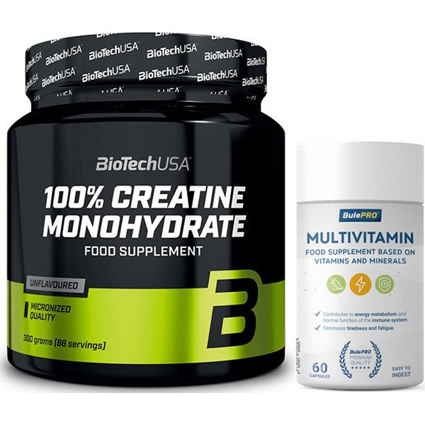Pack BioTechUSA 100% mikronisiertes Kreatin-Monohydrat 300 gr + BulePRO Multivitamine 60 Kapseln