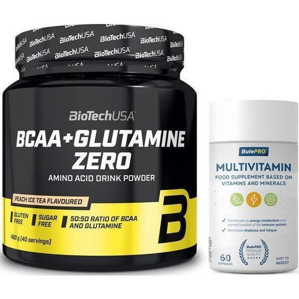 Pack BioTechUSA BCAA + Glutamine Zero 480 gr + BulePRO Multivitaminen 60 Caps