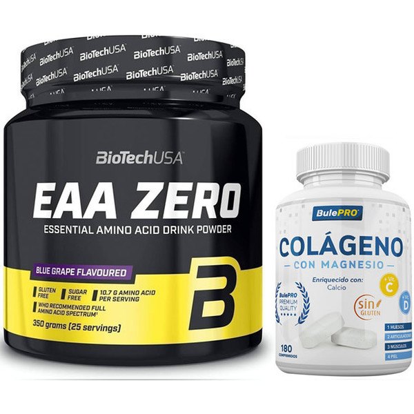 Pack BioTechUSA EAA Zero 350 gr - Essentiële Aminozuren + BulePRO Collageen met Magnesium 180 tabletten