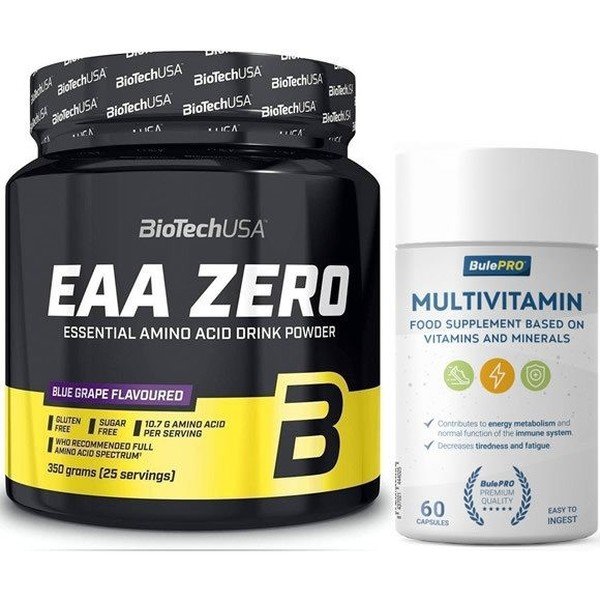 Pack BioTechUSA EAA Zero 350 gr - Essentiële Aminozuren + BulePRO Multivitaminen 60 Caps