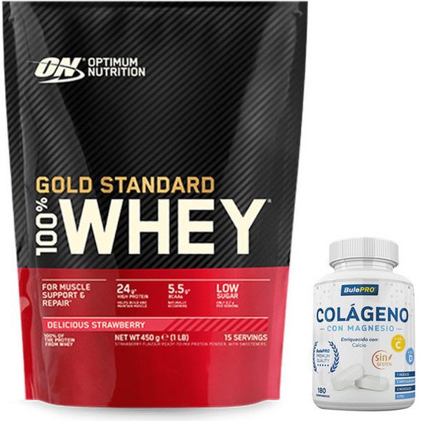 Pack Optimum Nutrition Protein On 100% Whey Gold Standard 10 Lbs (4.5 Kg) + BulePRO Collagen with Magnesium 180 tablets
