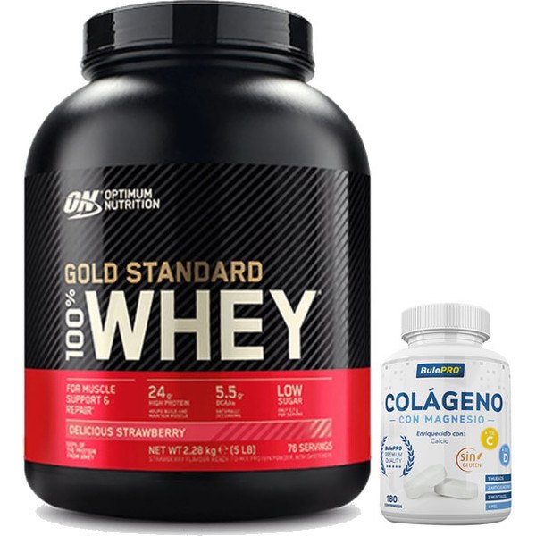 Pack Optimum Nutrition Protein On 100% Whey Gold Standard 5 Lbs (2.27 Kg) + BulePRO Collagen with Magnesium 180 tablets