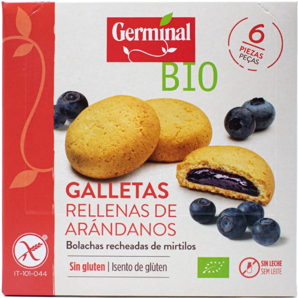 Biscoitos germinais sem glúten recheados com creme de mirtilo