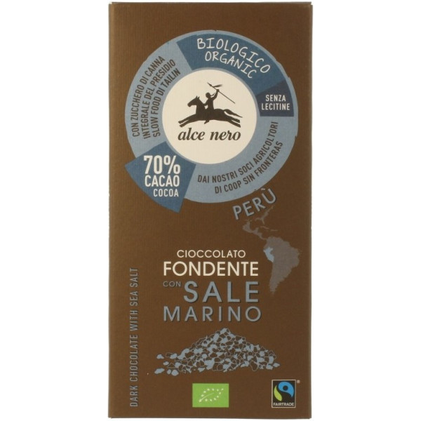 Alce Nero tablete de chocolate amargo com sal marinho