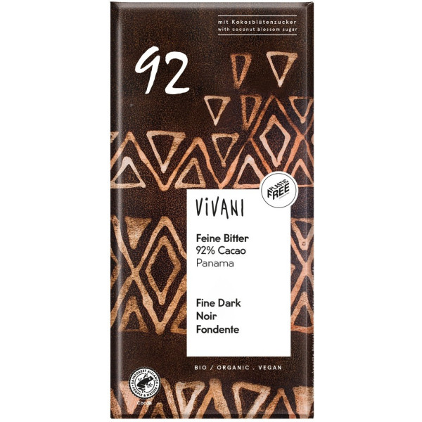 Chocolat Noir Vivani 92% Panama Au Sucre De Coco Bio
