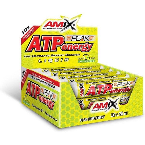 Amix ATP Energy Liquid 10 Ampoules x 25 Ml - Burning Effect / Contains Guarana Extract and Caffeine