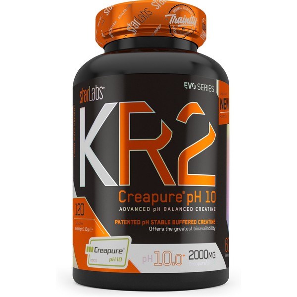 Starlabs Nutrition Muscle Mass KR2 Creapure Ph10 120 Caps - Créatine Ph équilibrée avancée - Force musculaire sans rétention d'eau