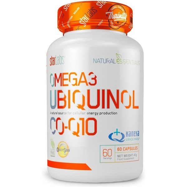 Starlabs Nutrition Co-Q10 Ubiquinol - Co-enzym Q10 60 Softgel met Omega 3 & Vit.E - Verhoogt energie, krachtige antioxidant, vertraagt veroudering