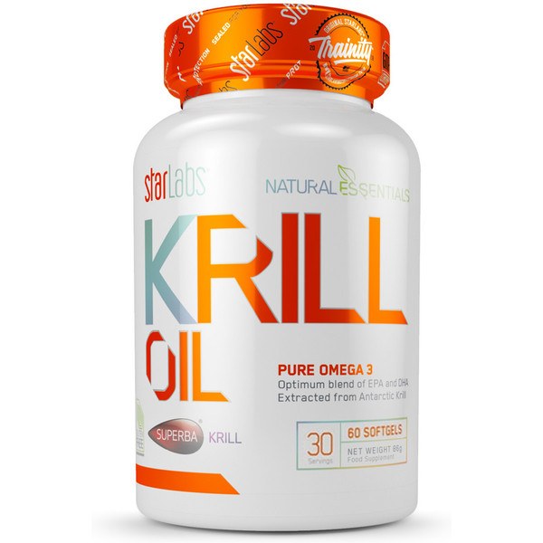 Starlabs Nutrition Superba Krill Oil Fatty Acids 60 Softgels – Quelle für Omega 3, senkt den Cholesterinspiegel und verbessert das Herz-Kreislauf-System