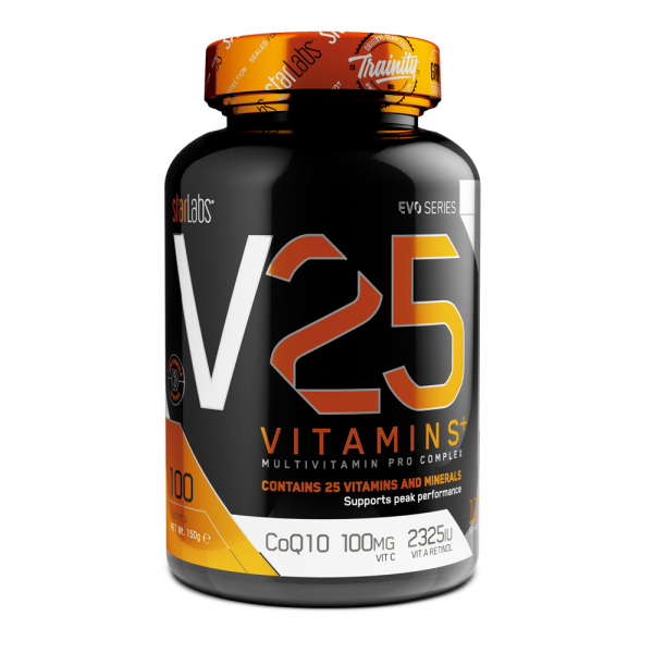 Starlabs Nutrition Multivitamin V25 Vitamins+ 100 Tabs / Multivitamin Pro Complex - Complexe de vitamines et minéraux avec coenzyme Q10 et lutéine