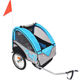 Vidaxl Remolque De Bicicleta Para Niños Gris Y Azul 30 Kg