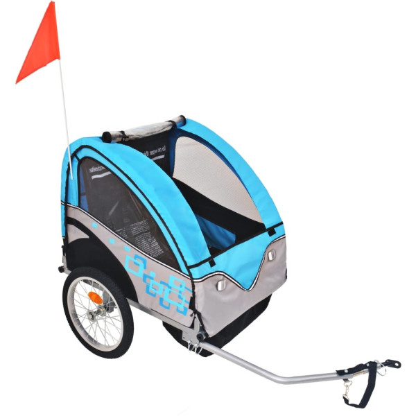 Vidaxl Remolque De Bicicleta Para Niños Gris Y Azul 30 Kg