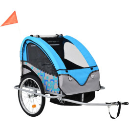 Vidaxl Cochecito Y Remolque De Bicicleta Para Niños 2-en-1 Azul Gris