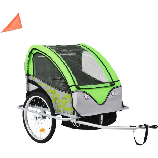 Vidaxl Cochecito Y Remolque De Bicicleta Para Niños 2-en-1 Verde Gris