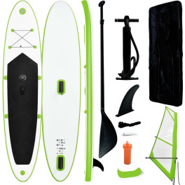 Vidaxl Tabla De Paddle Surf Hinchable Con Set De Vela Verde Y Blanco