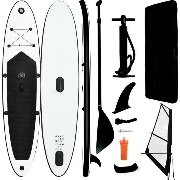 Vidaxl Tabla De Paddle Surf Hinchable Con Set De Vela Negro Y Blanco