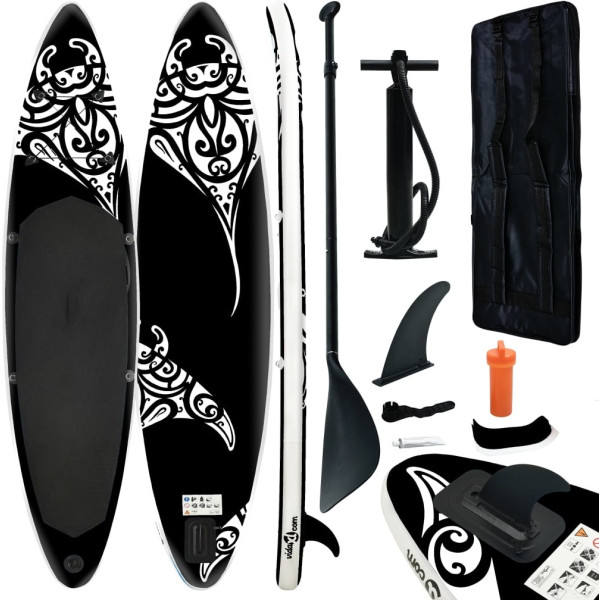 Vidaxl Juego De Tabla De Paddle Surf Hinchable Negro 366x76x15 Cm