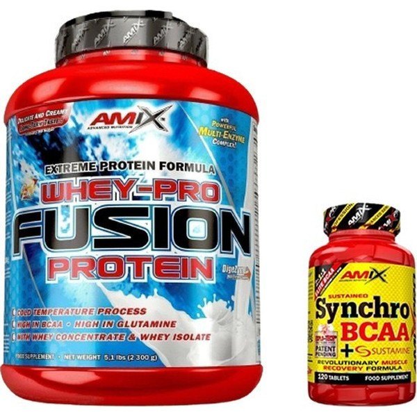 Pack Amix Whey Pure Fusion 2,3 Kilogramos - Proteína Isolada - Rápida Recuperación + Synchro BCAA + Sustamine 120 tabs